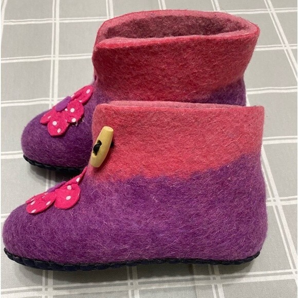 Girls Wool Felted Slippers Purple Pink 8" Youth (4-7 years) Non-slip Soles - Picture 3 of 9